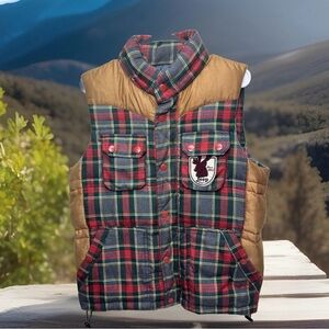 Vintage Jeep puffer vest jacket with duck feathers / Scottish weave men’s sz M